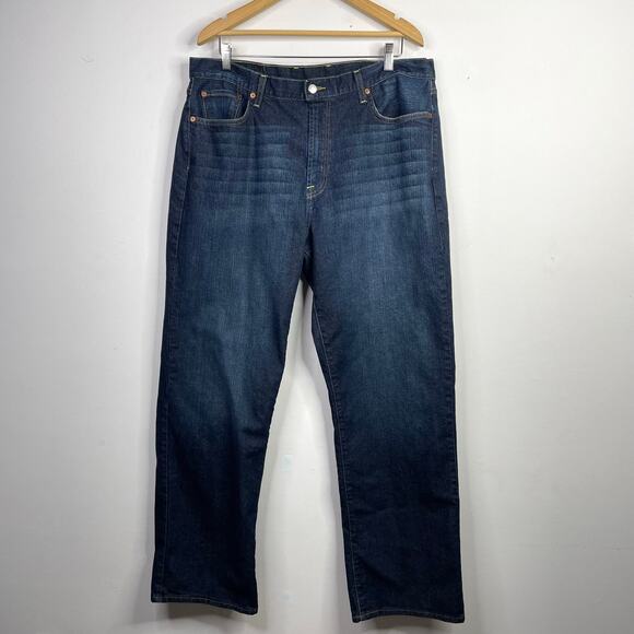 Lucky Brand Classic Fit Dark Wash Stretch Straight Leg Denim Blue Jeans mens 38 - Picture 1 of 11